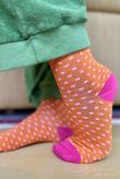 Polka Dot Scalloped Glitter Socks Orange Pink